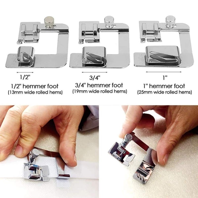 Windman Hemming Foot Kit 6Pcs Hemmer Foot Sewing Machine Presser Foot Hemmer for Brother Singer Janome Low Shank Sewing Machine Use Rolled Hem Presser Foot - Image 3